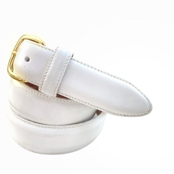 Vintage Cole Haan White Leather Belt Gold Brass Buckle Coastal Prep Made in USA main image 9